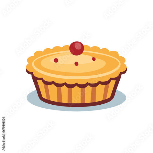 Delicious sweet dessert pie or tart illustration with red cherry topping