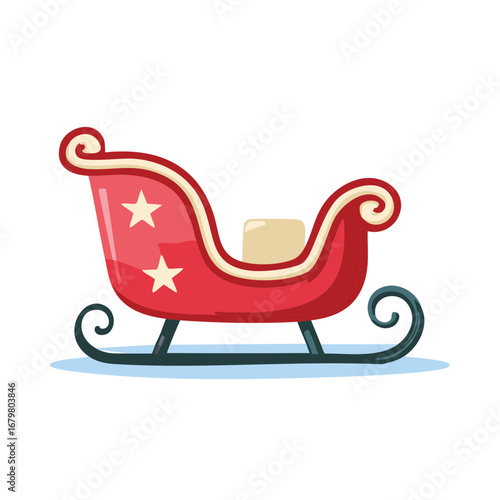 Red Christmas Sleigh Illustration with Stars Isolated on White Background