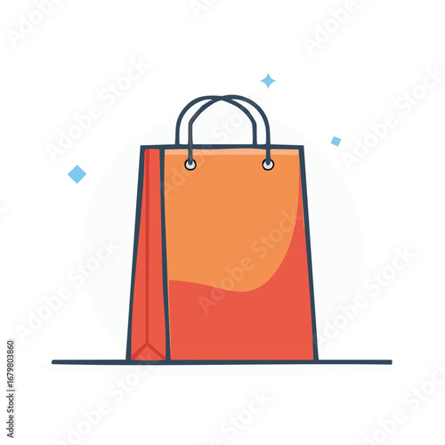 Vibrant Orange and Red Shopping Bag Illustration with Sleek Handle Design for Retail Concepts