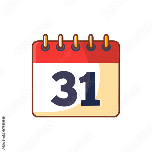 Cartoon vector calendar icon with the number 31 for last day of the month, schedule, or event deadline.