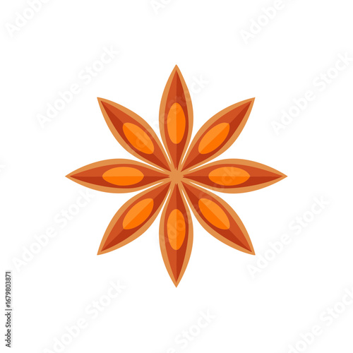 Stylized Star Anise Spice Isolated Flat Illustration