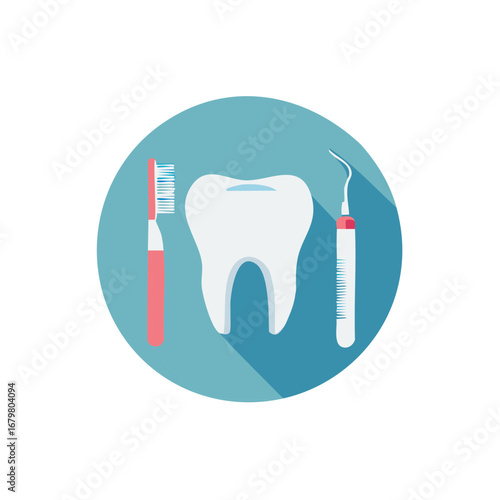 Dental Hygiene Icons Toothbrush Dental Tool and Healthy Tooth Illustration
