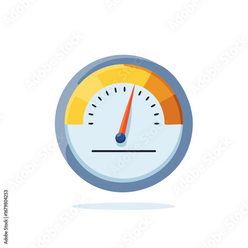 Colorful circular gauge with a red needle indicating high performance and rapid progress