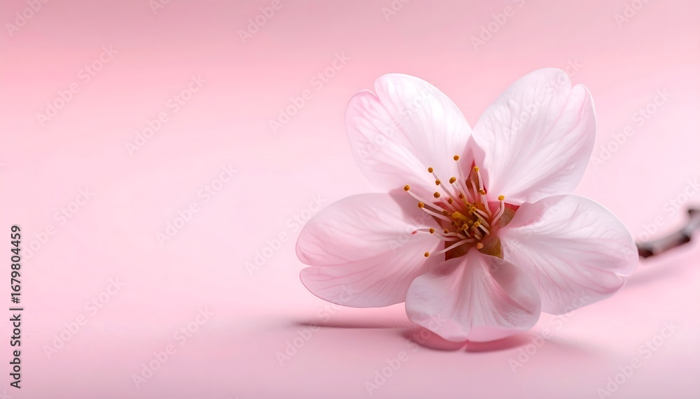 Obraz premium Flor de cerezo delicada sobre fondo rosa pastel minimalista
