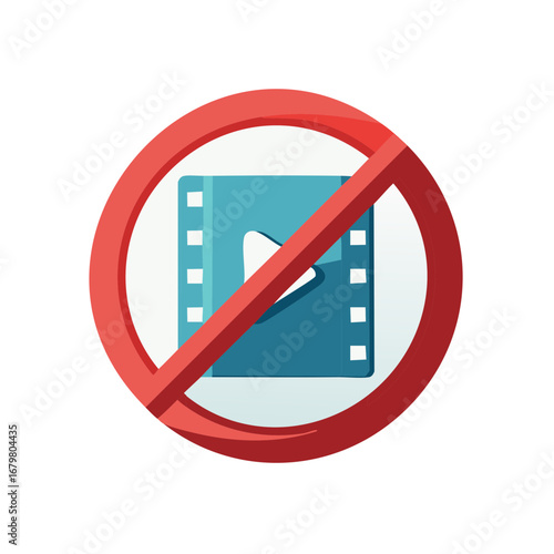 No Video Prohibited Sign Icon with Film Strip and Play Button Vector Illustration