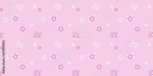Vector seamless pattern with sprinkle pink and white  outline stars, nursery good night pajamas print in pastel color , texture, girly illustration 