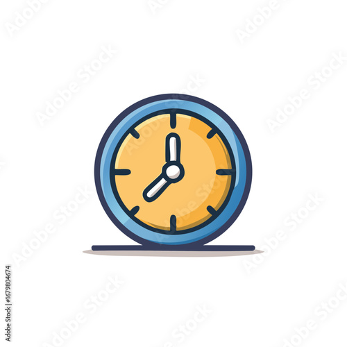 Clock illustration with yellow face and blue rim on a white background