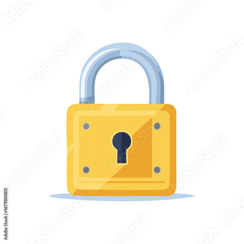 Close-up of a yellow padlock with silver bow illustration. Isolated on a white background.