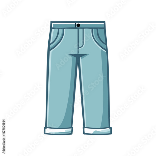 Cartoon image of blue jeans with pockets and rolled cuffs for apparel illustration