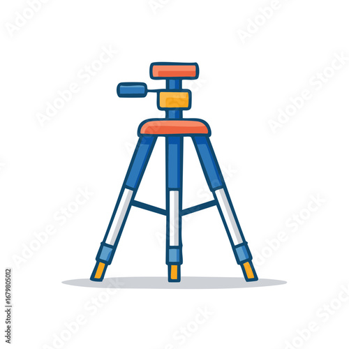 Stylized Surveying Tripod Illustration with Orange Accents and Blue Body Detailed Outlines, Construction Industry, Vector Icon