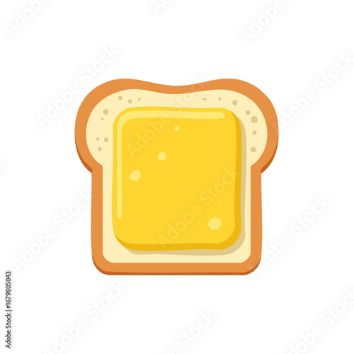 Buttered Toast Breakfast Flat Illustration, Slice of Bread Topped with Golden Butter Square