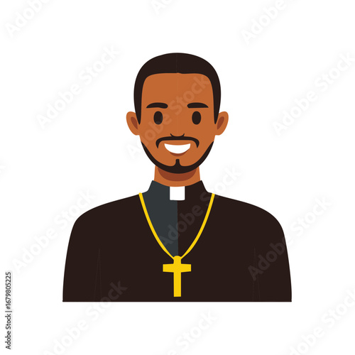 Smiling Priest Wearing Cross Necklace Illustration