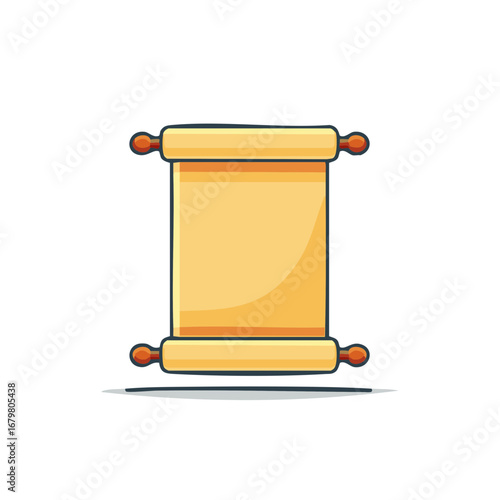Ancient document scroll illustration, rolled papyrus manuscript with rods, vector drawing for history, or fantasy design