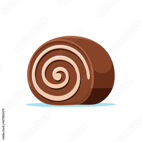 Delicious Chocolate Swiss Roll Slice Swirl Cream Filling Sweet Treat Pastry Food Dessert Isolated