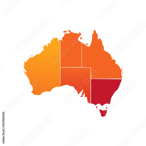 Gradient Australian Map of States in Orange and Red