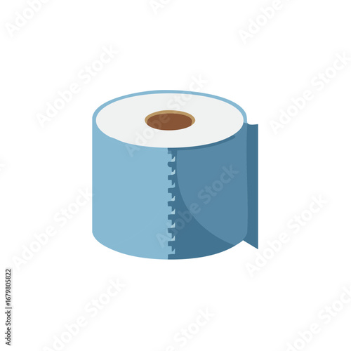 Blue and white toilet paper roll cartoon illustration for hygiene and cleanliness
