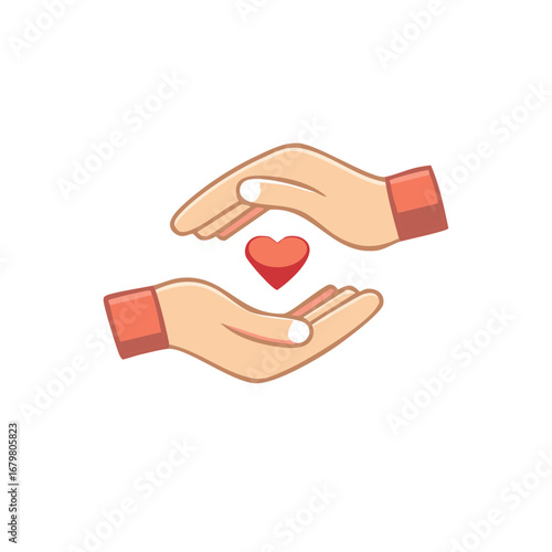 Two Open Hands Gently Cupping a Red Heart Symbolizing Care Protection and Love