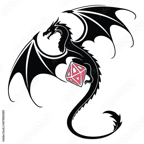 Dragon wings curling around neon jewel silhouette
