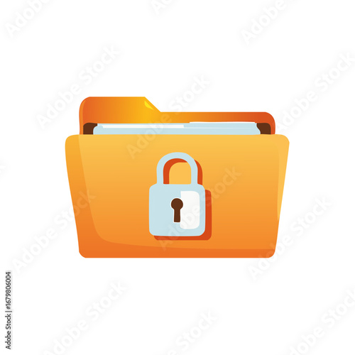 Orange Folder with Padlock Icon Representing Security and Confidentiality