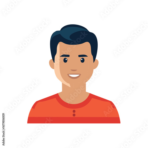 Young Man Portrait Smiling Person Dark Hair Red Shirt Illustration Design Avatar Smiling Face Character