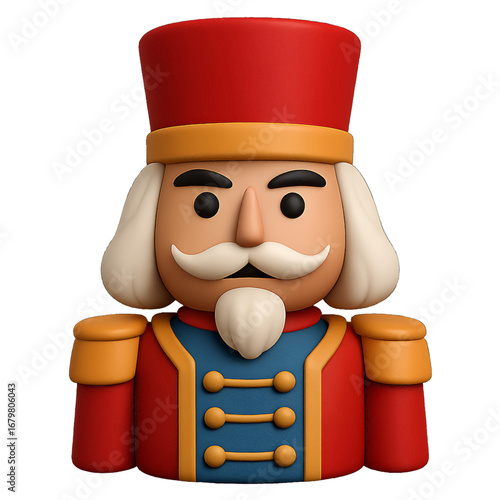 3D plastic nutcracker icon with detailed painted uniform and movable jaw isolated on transparent background for christmas design projects