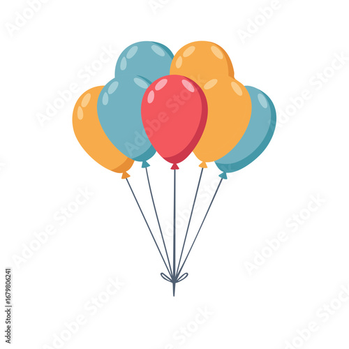 Group of colorful balloons tied with string for celebration and fun