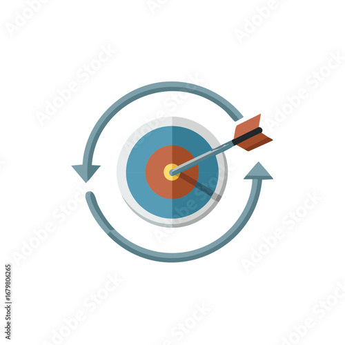 Goal Achievement Target with Arrow and Continuous Improvement Cycle Arrows