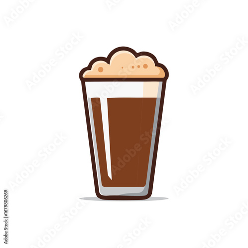Stylized pint of beer with foam in tall drinking glass, isolated.