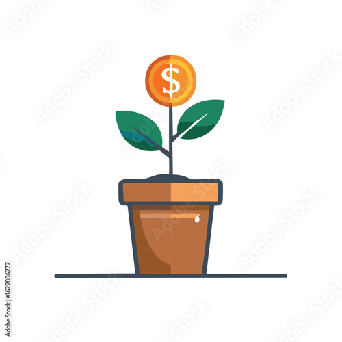 Growing Dollar Plant in a Pot Symbolizing Financial Growth Investment and Business Success