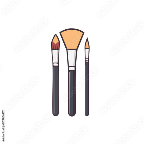 Set of three art brushes for painting and makeup applications studio shot simple design