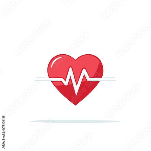 Red heart with a white electrocardiogram heartbeat line. Medical and healthcare concept icon.