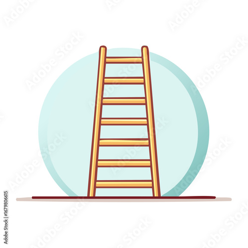 Symbolic Upward Progression Ladder, Wood and Rungs Ascent Against Light Blue Circle