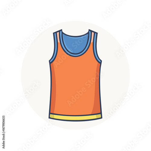 Sleeveless tank top with blue trim and yellow bottom band isolated on white background
