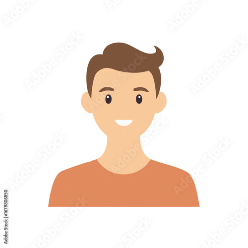 A friendly young man with brown hair smiling, vector character illustration for a user profile avatar