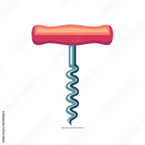 Colorful T-handle corkscrew wine bottle opener flat vector icon