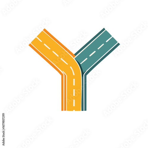 Conceptual Y Shaped Roads with Striped Lines Representing Choices and Alternative Direction