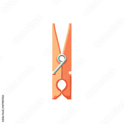 Single orange cartoon clothespin or clothes peg for laundry day