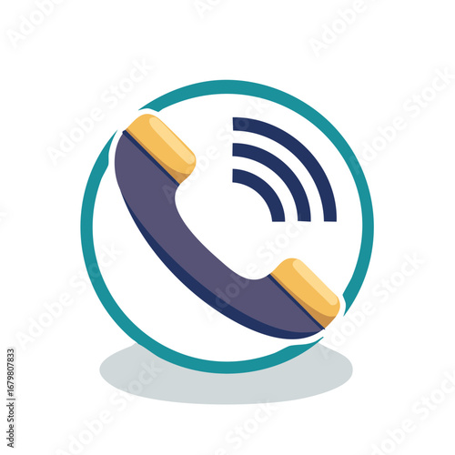 Telephone handset in a circle with signal bars communication vector design
