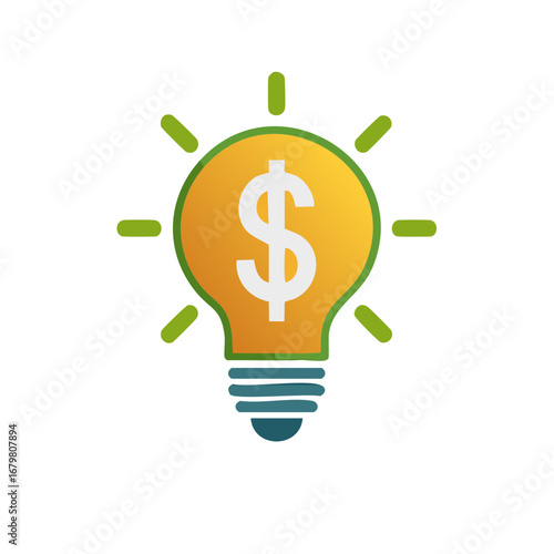 Bright glowing lightbulb with dollar symbol inside showing money generation ideas and financial innovation