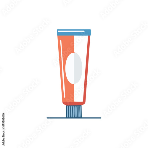 Flat design illustration of a tube of cream with blue cap and ribbed cap
