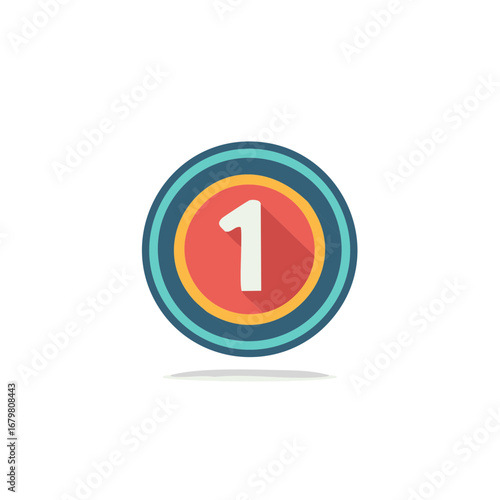 Colorful circular icon featuring the number one with a long shadow