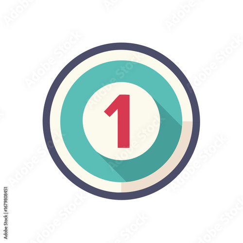 Illustration of number one in red on a flat vector circle with a pastel color design
