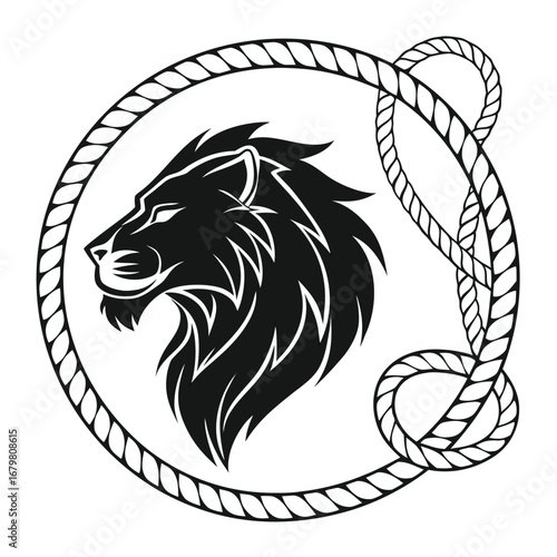 Lion head glowing in spiral jewel silhouette
