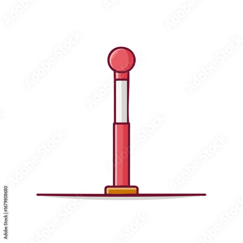 Minimalist illustration of a red and white striped beacon with a sphere top.