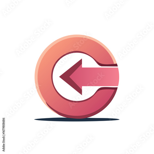 Red circular arrow icon indicating direction or movement backward