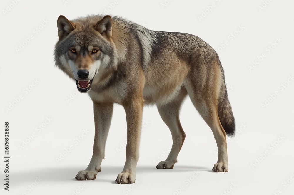 Fototapeta premium Studio Wolf Portrait, Alert, White Background