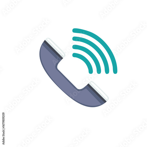 Illustrative vector image of ringing telephone handset, call, and communication icon.