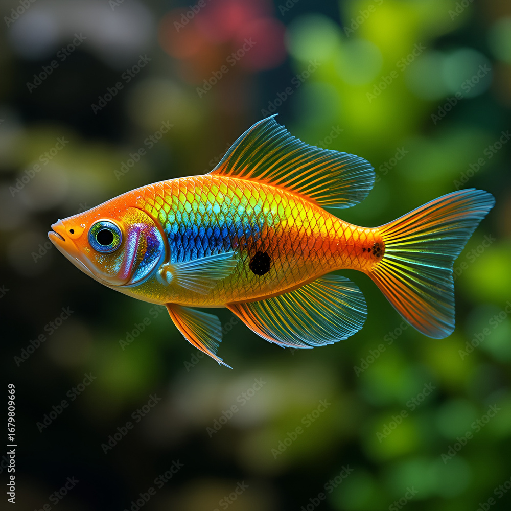 Fototapeta premium Neon tetra, Paracheirodon innesi aquarium tropical freshwater fish. characin family freshwater fish graphic illustrations aquarium fish