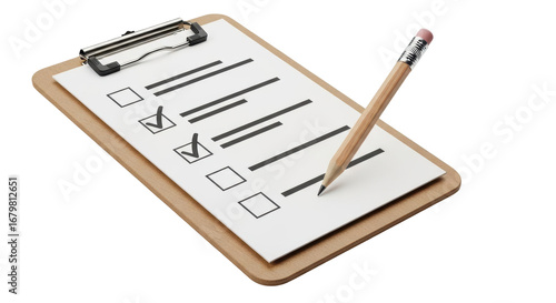Konstfotografi Isolated Clipboard with Pencil and Checklist