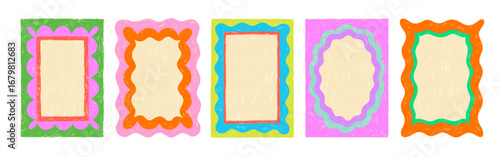Funky and cute scallop frames with crayon drawn wavy edges. Retro y2k design aesthetic.